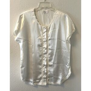 Vintage Adonna Nightgown Top Cream Lace Details Button Front Romantic Sweet